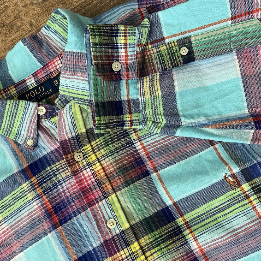 Polo Ralph Lauren Plaid Oxford Shirt Men's 3XB Blue Multi Flesh Pony Colorful